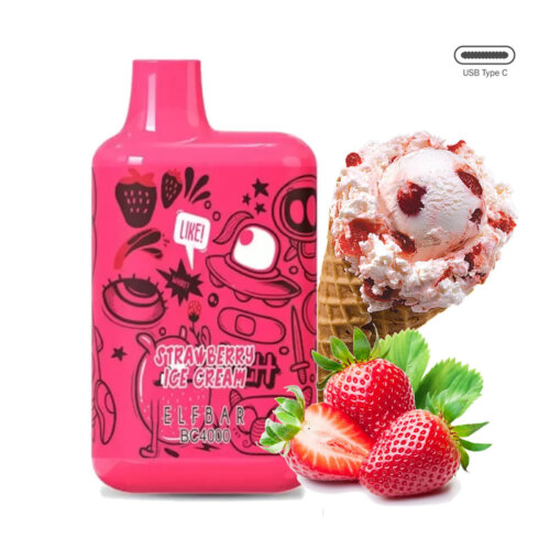 Одноразовая электронная сигарета Elf Bar BC4000 Strawberry ice cream (Клубничное мороженое) - Limited