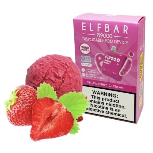 Elf Bar Pi9000 Strawberry ice cream (Земляника, Мороженое) Одноразовый POD