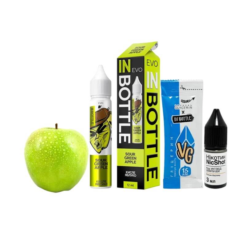Набор для самозамеса In Bottle EVO Sour Green Apple (Кислое зеленое яблоко, 50 мг, 30 мл) Набор для самозамеса In Bottle EVO Sour Green Apple (Кислое зеленое яблоко, 50 мг, 30 мл)